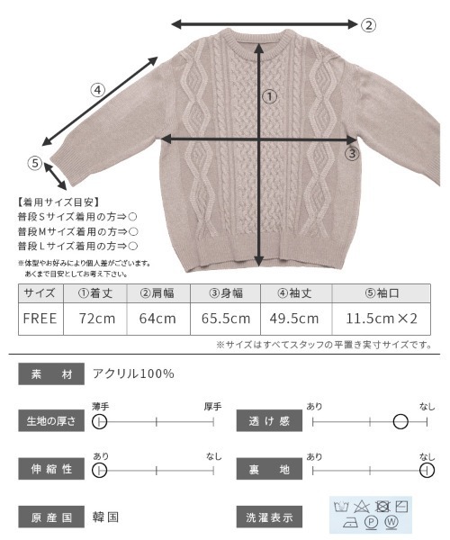 「reca」 長袖ニット FREE ブラック レディース_画像6