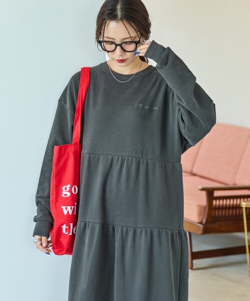 「FREAK'S STORE」 長袖ワンピース フリ- 杢グレー レディース