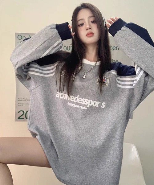 「shopnikoniko」 スウェットカットソー フリー グレー レディース_画像3