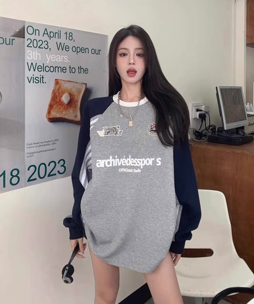 「shopnikoniko」 スウェットカットソー フリー グレー レディース_画像4