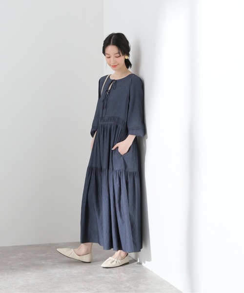 「SLOBE IENA」 長袖ワンピース 38 サックスブルー レディースの画像