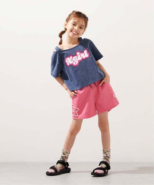 パンツ 星パッチ デニムショートパンツ キッズ 子供服 女の子の画像