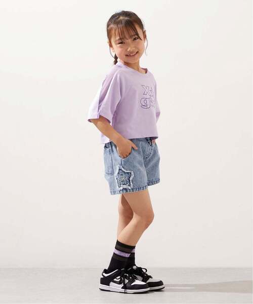 パンツ 星パッチ デニムショートパンツ キッズ 子供服 女の子の画像