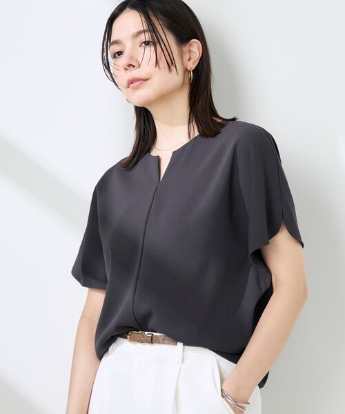ブラウス シャツ 「セットアップ対応」NEW morisachiウォッシャブルツイルケープ風ブラウス レディースの画像