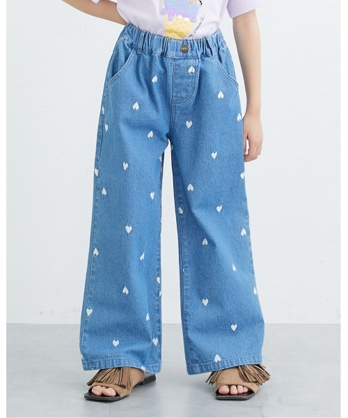 ワイドパンツ パンツ ハート刺しゅうデニムワイドパンツ キッズ 子供服