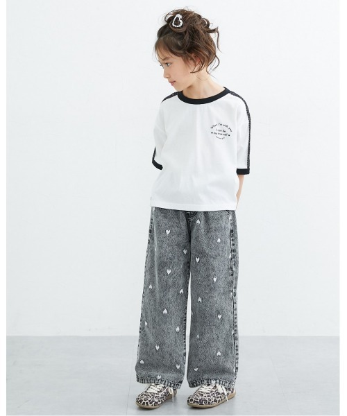 さち様 ご購入済み ワイドパンツ パンツ ハート刺しゅうデニムワイドパンツ キッズ 子供服