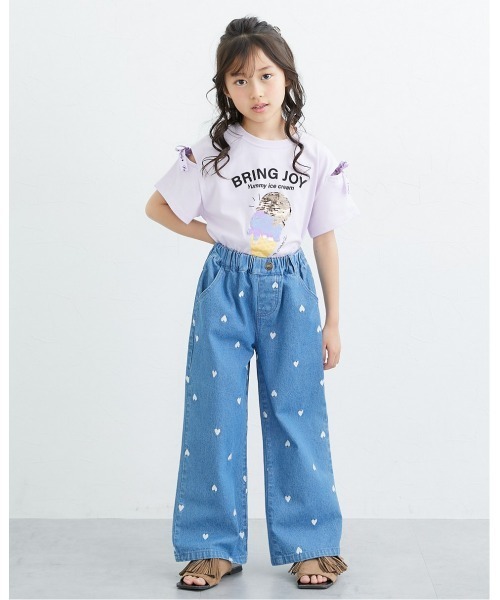さち様 ご購入済み ワイドパンツ パンツ ハート刺しゅうデニムワイドパンツ キッズ 子供服