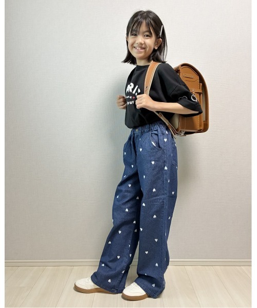 ワイドパンツ パンツ ハート刺しゅうデニムワイドパンツ キッズ 子供服