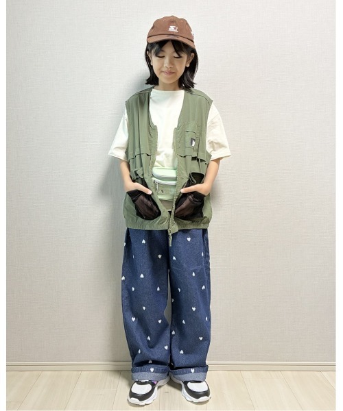 ワイドパンツ パンツ ハート刺しゅうデニムワイドパンツ キッズ 子供服