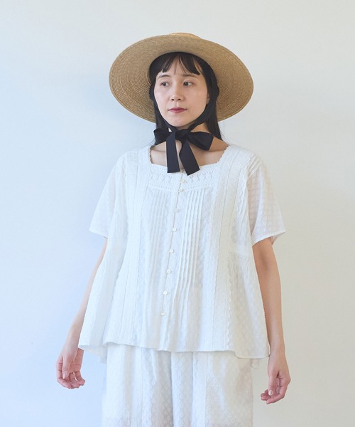 yuni ブラウス シャツ 半袖 Flower JQ×lace blouse レディース