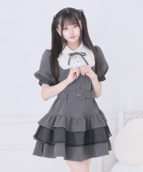 Pal elfy ワンピース 半袖 リボン付きドットチュールティアード
