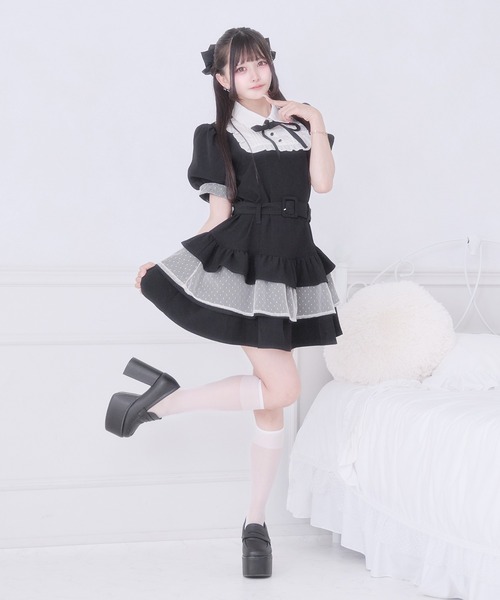 Pal elfy ワンピース リボン付きドットチュールティアードワンピース