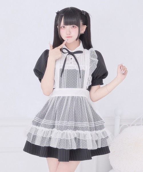Pal elfy ワンピース 半袖 リボン付きドットチュールティアード