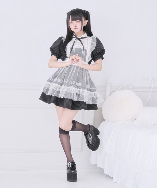 Pal elfy ワンピース 半袖 リボン付きドットチュールティアード
