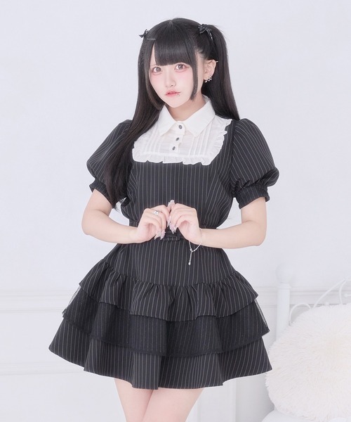 Pal elfy ワンピース 半袖 リボン付きドットチュールティアード