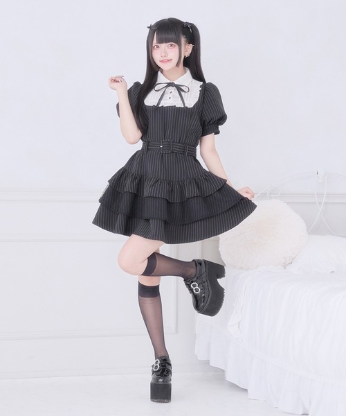 Pal elfy ワンピース 半袖 リボン付きドットチュールティアード