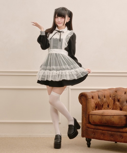 Pal elfy ワンピース 半袖 リボン付きドットチュールティアード