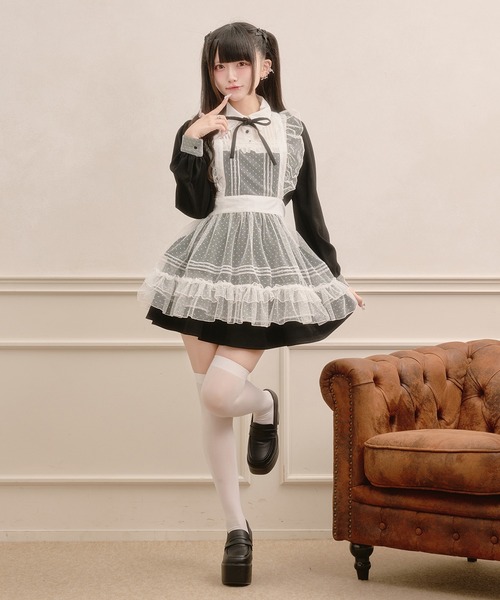 【Pal elty】リボン付きドットチュールティアードワンピース【グレー】 Pal elfy ワンピース 半袖 リボン付きドットチュールティアード