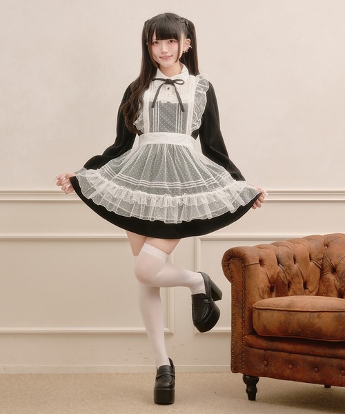 Pal elfy ワンピース 半袖 リボン付きドットチュールティアード