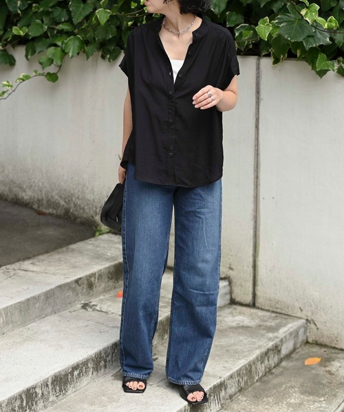 「&HALF」 「noa-ge」半袖ブラウス M ブラック レディース_画像8