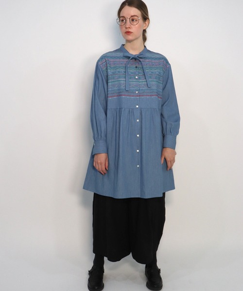 「haupia」 長袖ワンピース 38 ブルー レディース_画像10