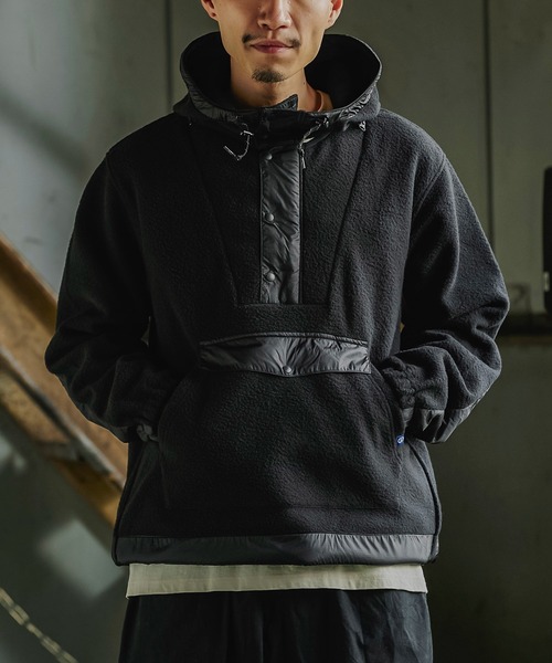 GYDA 希少！G9 ブラックフリースパーカー未使用に近い SHIPS any パーカー any:「洗濯機可能」ボア フリース フード ブルゾン