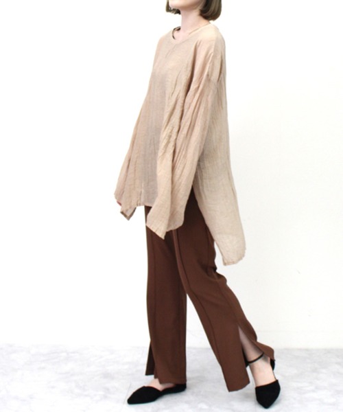 STYLEBLOCK ブラウス シャツ ワッシャーポプリンシワ加工T