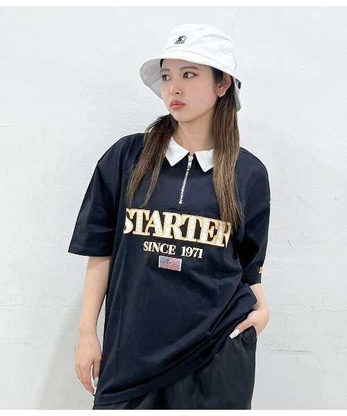 STARTER（スターター） tシャツ ハーフジップ襟 配色半袖Tシャツ