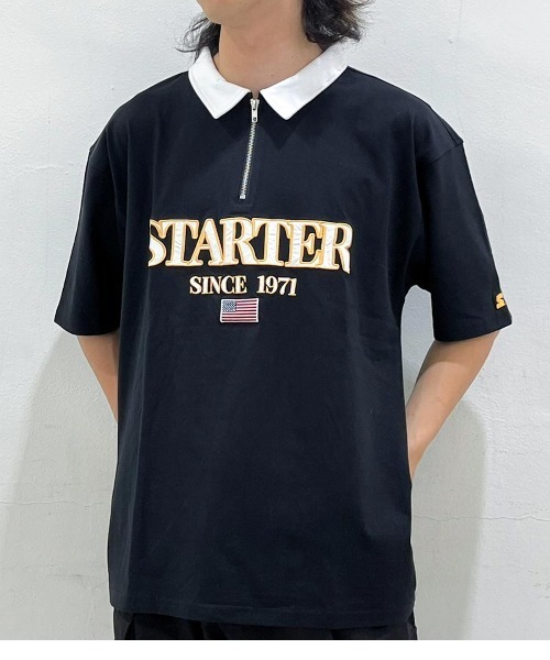 STARTER（スターター） tシャツ ハーフジップ襟 配色半袖Tシャツ