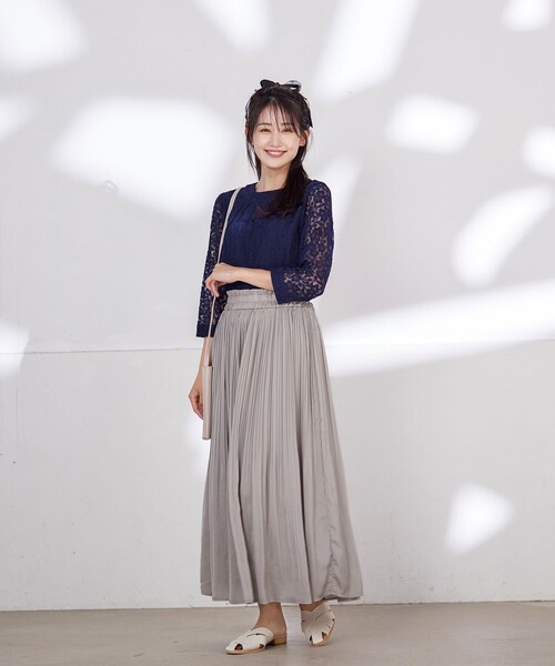 レースタイネックブラウス Tiaclasse ブラウス シャツ 「洗える」ギャザーネックレースブラウス