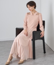 ANAYI ワンピース 衿付きプリーツドッキングワンピース