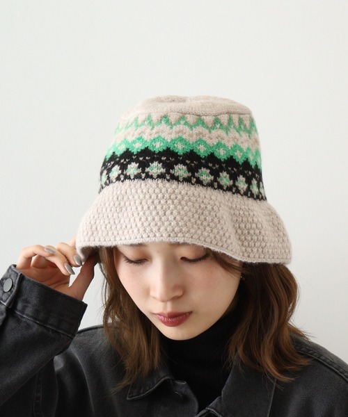 FUNALIVE 帽子 ハット PAGE ONE ノルディック柄ニットバケット