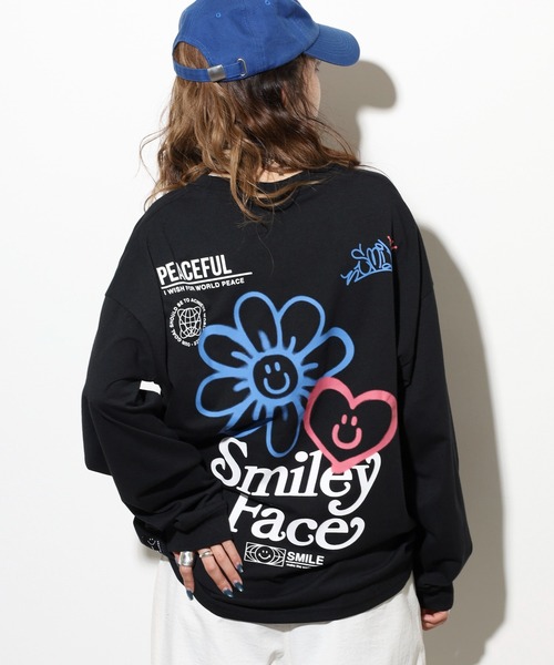 SMILEY FACE tシャツ オーバーサイズ プリントロングスリーブT