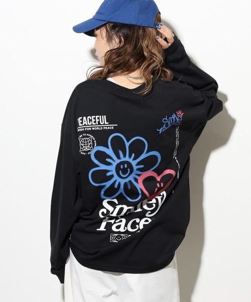 SMILEY FACE tシャツ オーバーサイズ プリントロングスリーブT