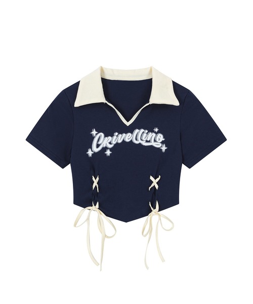 【HOOK】for girls 　配色巻きロックフリルポロシャツ セール】【HOOK】for girls 配色巻きロックフリルポロシャツ