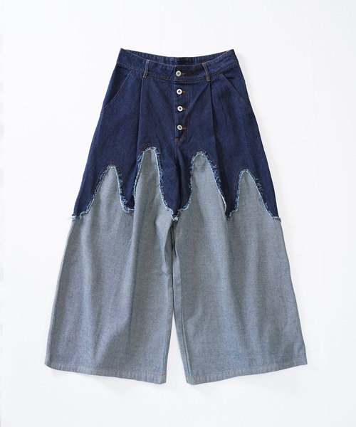 ステッチフライボタンカーブデニムパンツ　M 最終価格☆ステッチフライボタンカーブデニムパンツ TO1114