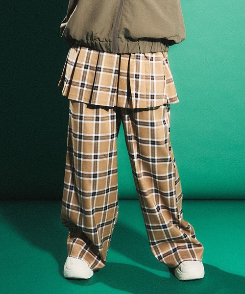PUNYUS スラックス パンツ 2タックチェックワイドスラックス