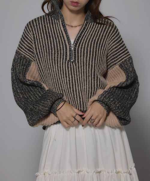 ニット セーター 「MAISON BREEZE」ストライプニット ハーフZip タートル プルオーバ ーニット 31927R333 XNN レディース MAISON BREEZE ニット セーター 「MAISON BREEZE」ストライプ