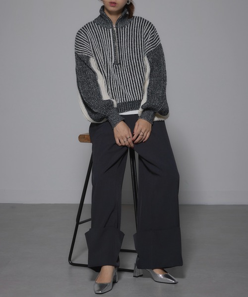 ニット セーター 「MAISON BREEZE」ストライプニット ハーフZip タートル プルオーバ ーニット 31927R333 XNN レディース MAISON BREEZE ニット セーター 「MAISON BREEZE」ストライプ