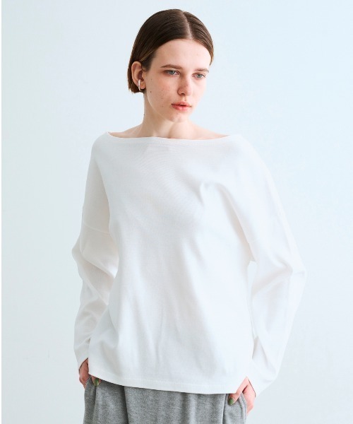 three dots ニット シルキーコットンニット ボートネック レディース 