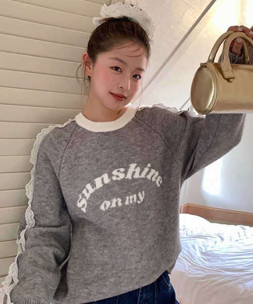 DIAVEL ニット セーター 3色展開 袖レースラインニットセーター