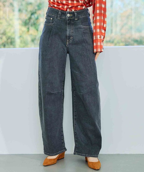 デニム・ジーパン HUECLOSET SAND DENIM PANTS SE224 Raucohouse】Sand cut maxi wide denim pants (Raucohouse