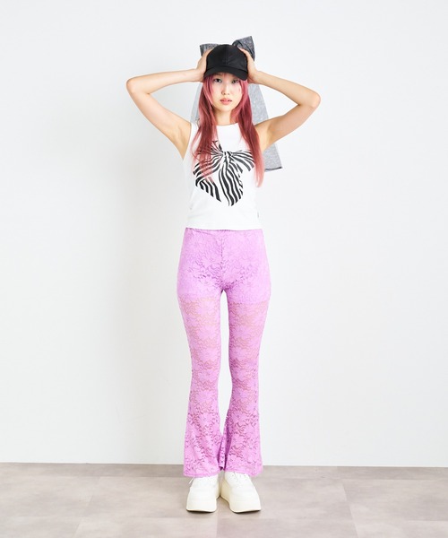 タンクトップ ノースリーブ Side Ribbon High Neck Knit Top /サイドリボンタンク レディース タンクトップ ノースリーブ キャンディリボン レディース