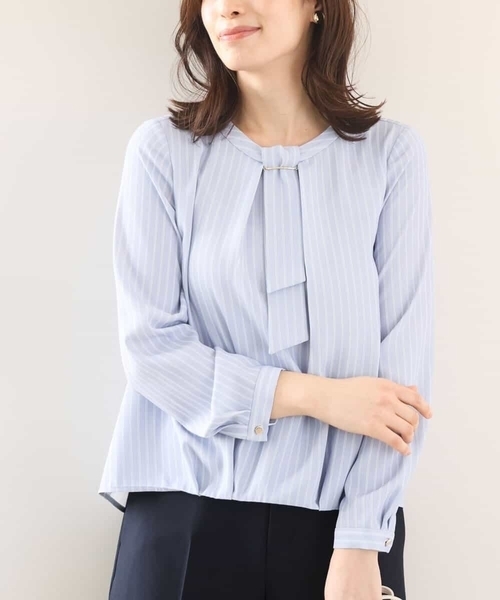 ブラウス シャツ ボウタイ風ストライプ柄ブラウス/洗える/WEB限定サイズあり レディース