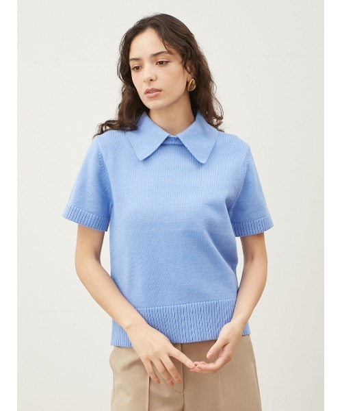 【新品未使用タグ付き】ミラオーウェン　2WAYハーフスリーブポロニット ニット 2WAYハーフスリーブポロニット「手洗い可能」 レディース 新品