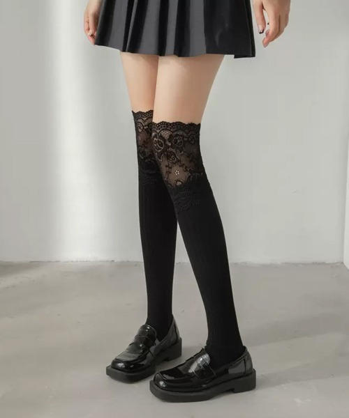 miniministore（ミニミニストア） 靴下 ニーハイソックス花柄レース