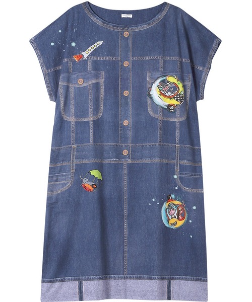 tsumori chisato　チュニック　白×水色　サイズM　000379 tsumori chisato SLEEP ルームウェア 部屋着 綿100%(本体