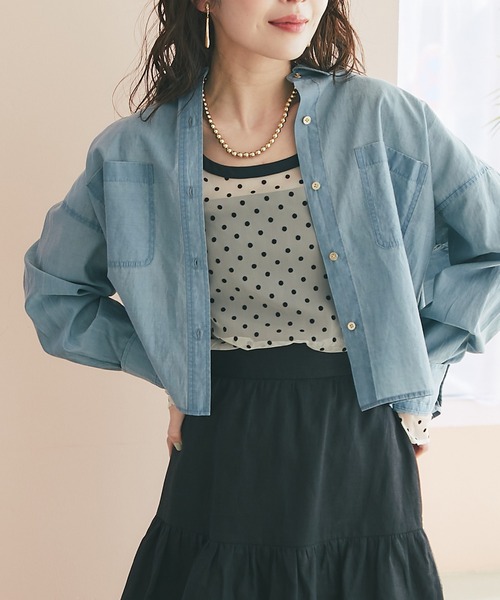 ラブティックボンボン　シアードット クロップドシャツ ブラウス La boutique Bonbon（ラブティックボンボン） ブラウス シャツ 「再販