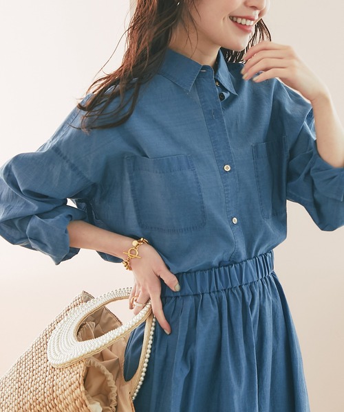 La boutique BonBonラブティックボンボン デニムパワショルシャツ