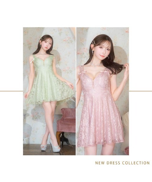 DAZZY ドレス オールフラワーレース ジップリボン ノースリーブ